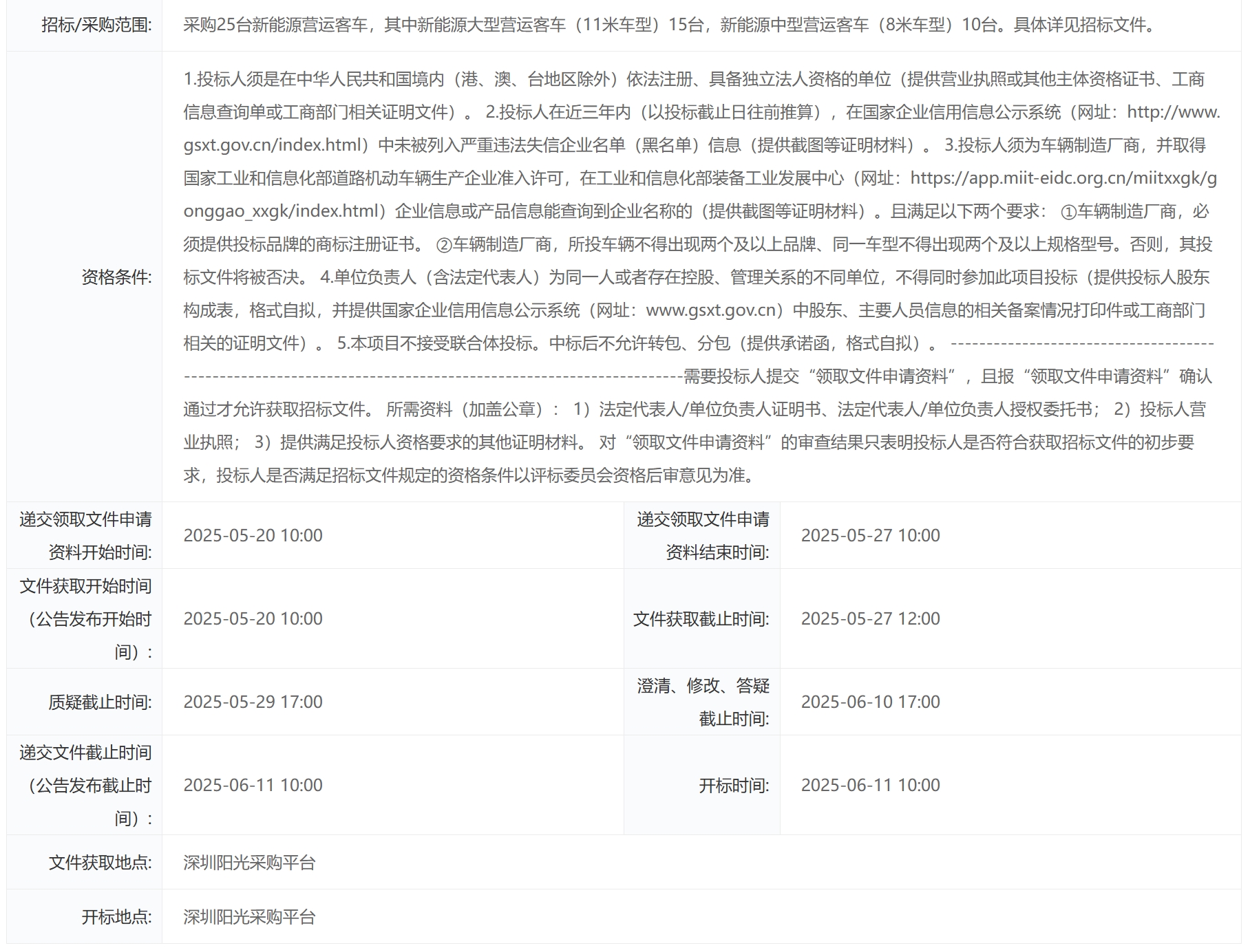招標丨深圳巴士集團鵬翔旅運25臺新能源營運客車采購公開招標(圖3)