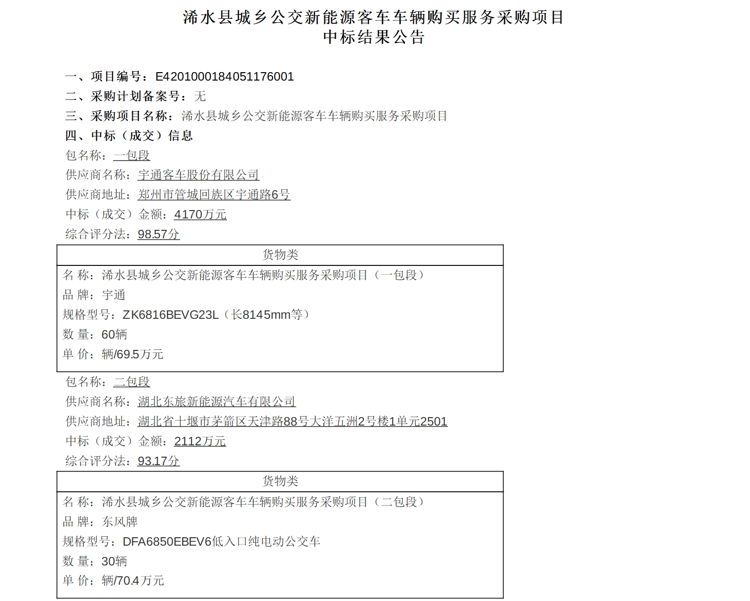 浠水县城乡公交新能源客车车辆购买服务采购项目中标结果公告(图1)