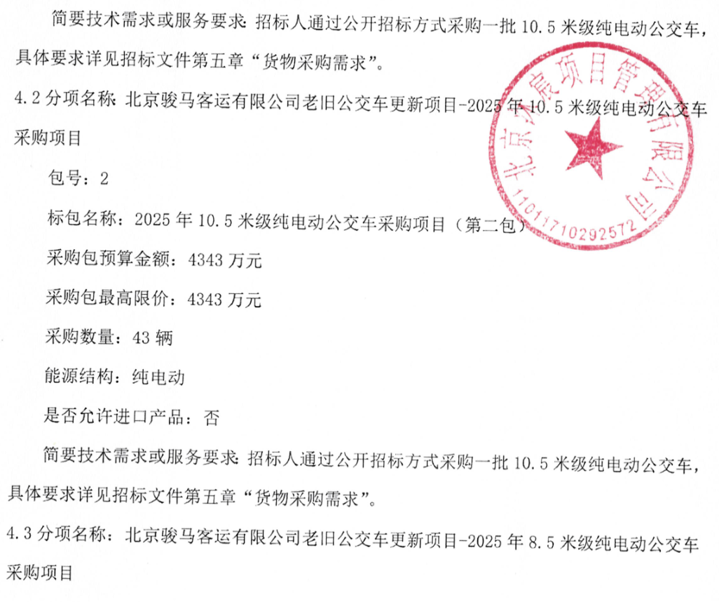 预算超1.3亿！北京骏马客运有限公司137辆老旧公交车更新项目招标(图9)