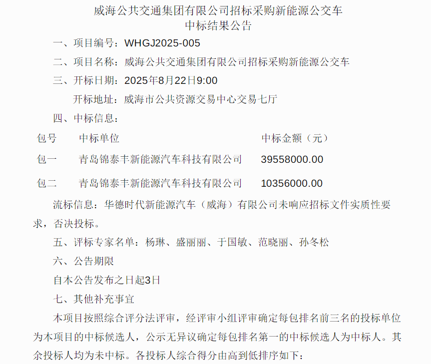 中标丨近5000万元新能源公交车采购项目中标结果揭晓！(图1)